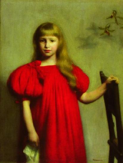Pankiewicz, Jozef Portrait of a girl in a red dress oil painting image